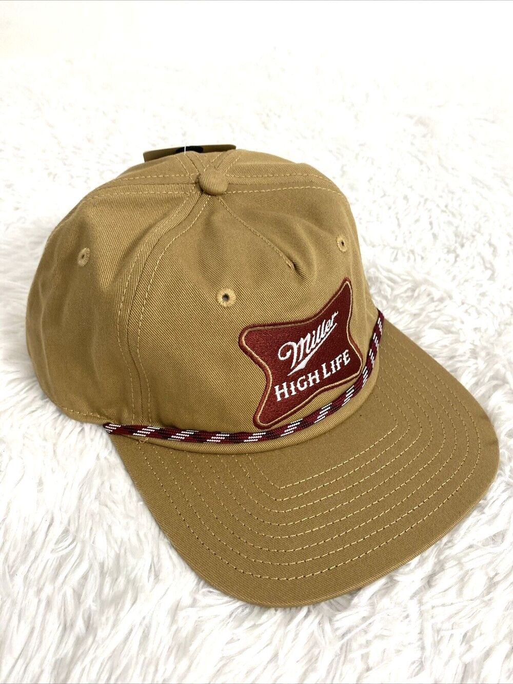 Miller High Life Baseball Hat Tan Brown Trucker Rope Vintage Style Snapback